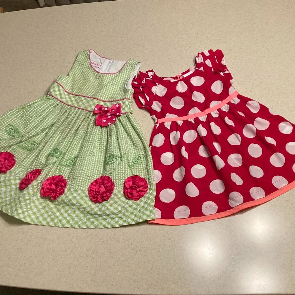 Girls Dresses Size 2T Lot of 2 EUC Green Pink Red White